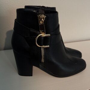 Apt. 9 Black Ankle Booties with Gold Buckle & Zip